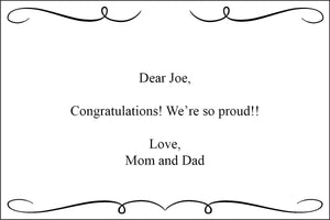 A custom greeting card printed on heavy stock Vellum Bristol